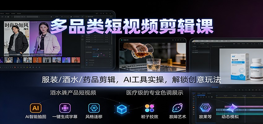 多品类短视频剪辑课：服装/酒水/药品剪辑，AI工具实操，解锁创意玩法 - 来及网络