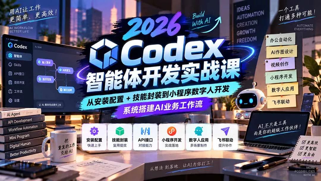 2026Codex智能体开发实战课：从安装配置+技能封装到小程序数字人开发，系统搭建AI业务工作流 - 来及网络