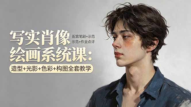 写实肖像绘画系统课：造型+光影+色彩+构图全套教学，配套笔刷+示范+作业点评 - 来及网络