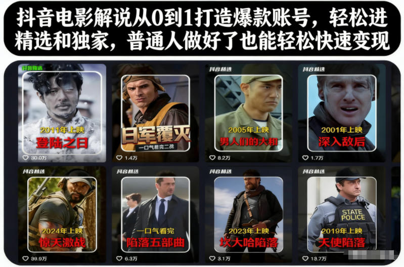 抖音电影解说从0到1打造爆款账号，轻松进精选和独家，普通人做好了也能轻松快速变现 - 来及网络