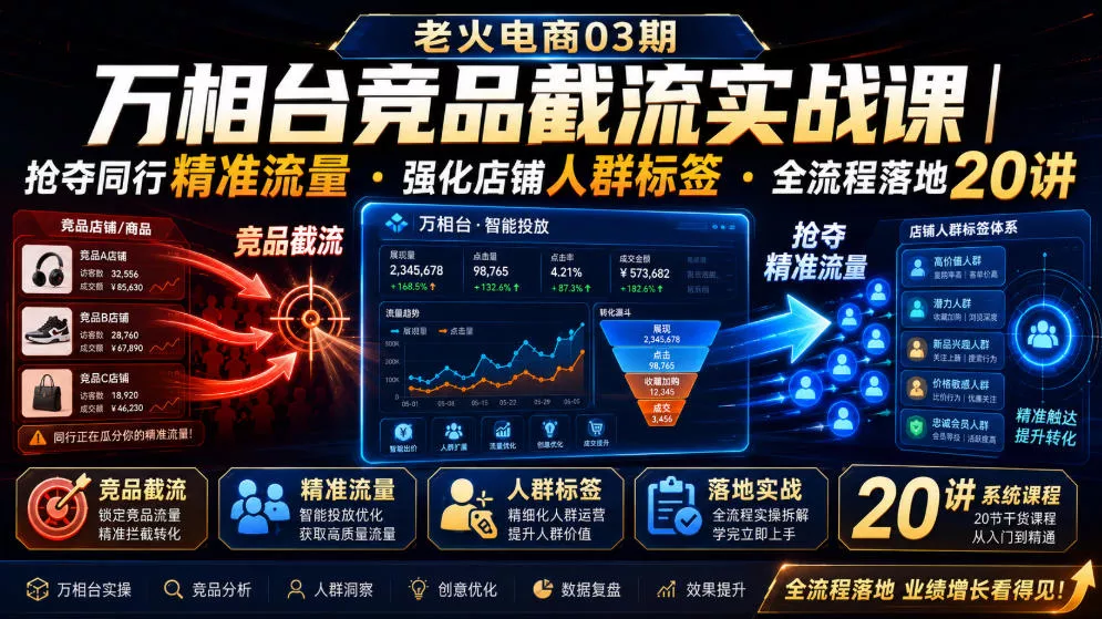 老火电商03期・万相台竞品截流实战课｜抢夺同行精准流量・强化店铺人群标签・全流程落地20讲 - 来及网络