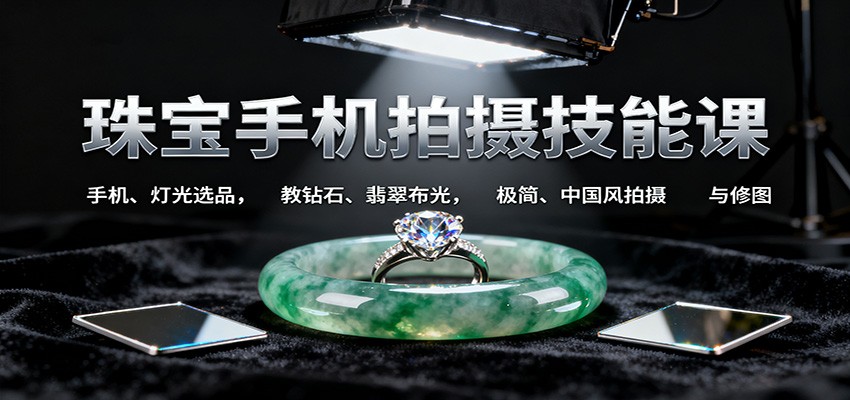 珠宝手机拍摄技能课:手机、 灯光选品，教钻石、翡翠布光，极简、中国风拍摄与修图 - 来及网络