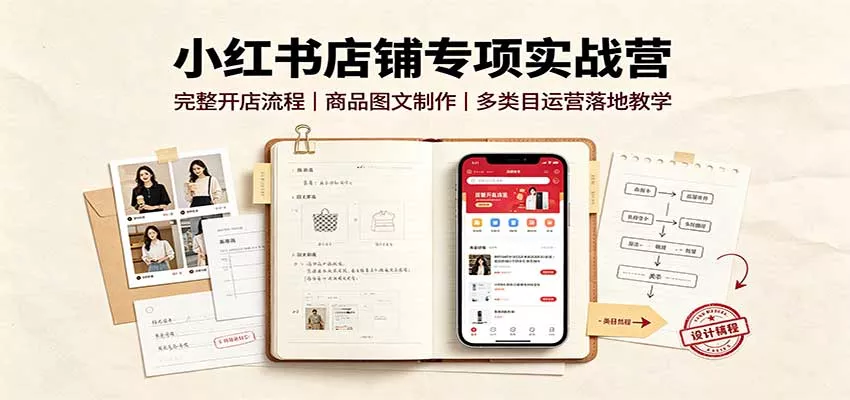 小红书店铺专项实战营：完整开店流程，商品图文制作，多类目运营落地教学 - 来及网络