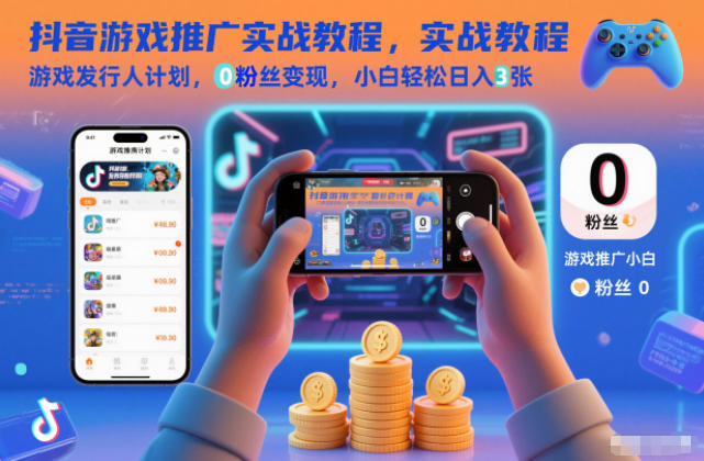 抖音游戏推广实战教程，游戏发行人计划，0粉丝变现，小白轻松日入3张 - 来及网络