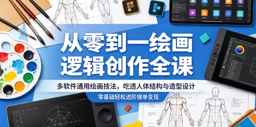 从零到一绘画逻辑创作全课，多软件通用绘画技法，吃透人体结构与造型设计，零基础轻松进阶接单变现 - 来及网络