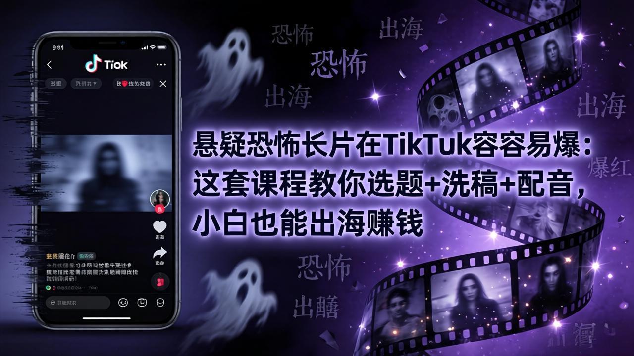 悬疑恐怖长片在TikTok最容易爆：这套课程教你选题+洗稿+配音，小白也能出海赚钱 - 来及网络