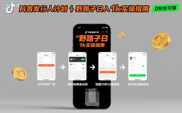 抖音发行人计划全新野路子玩法，随时随地，只要有手机，就能操作，日入1k+【揭秘】 - 来及网络