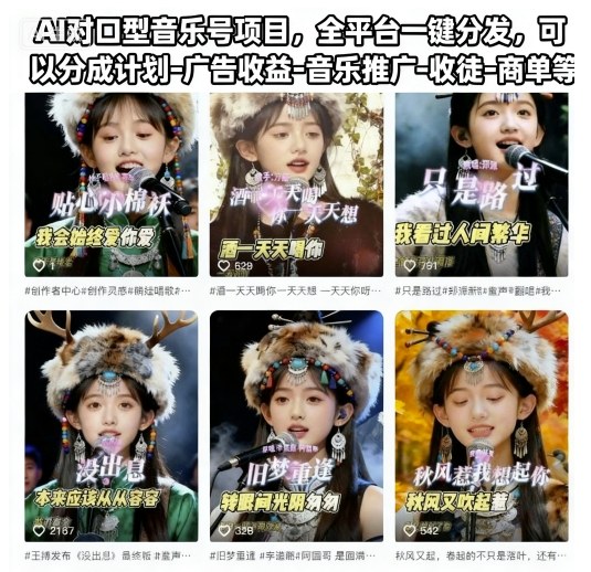 AI对口型音乐号项目，全平台一键分发，可以分成计划-广告收益-音乐推广-收徒-商单等 - 来及网络