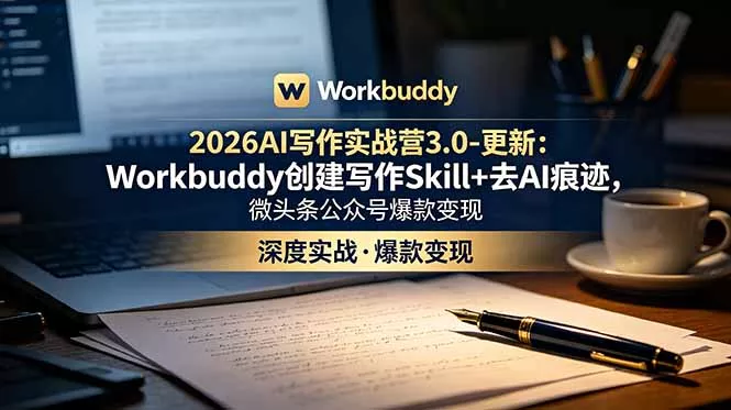 2026AI写作实战营3.0-更新：Workbuddy创建写作Skill+去AI痕迹，微头条公众号爆款变现 - 来及网络