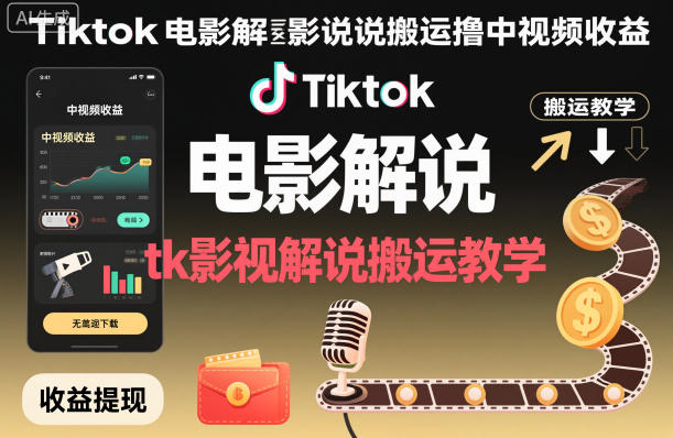 Tiktok电影解说搬运撸中视频收益，tk影视解说搬运教学 - 来及网络