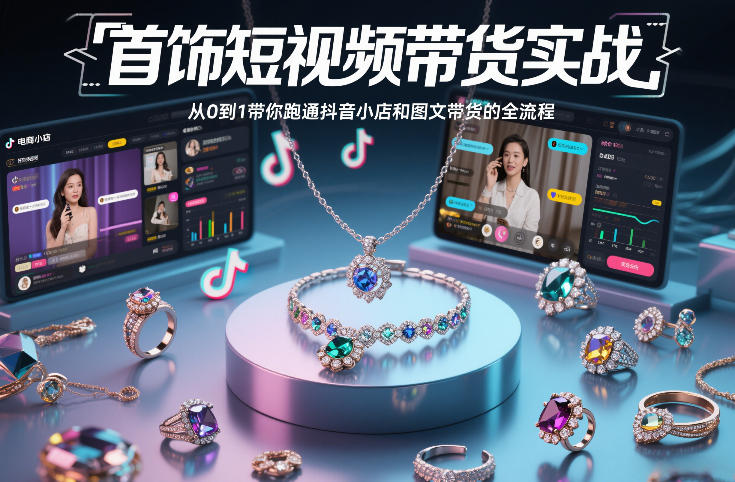 首饰短视频带货实战，从0到1带你跑通抖音小店和图文带货的全流程 - 来及网络