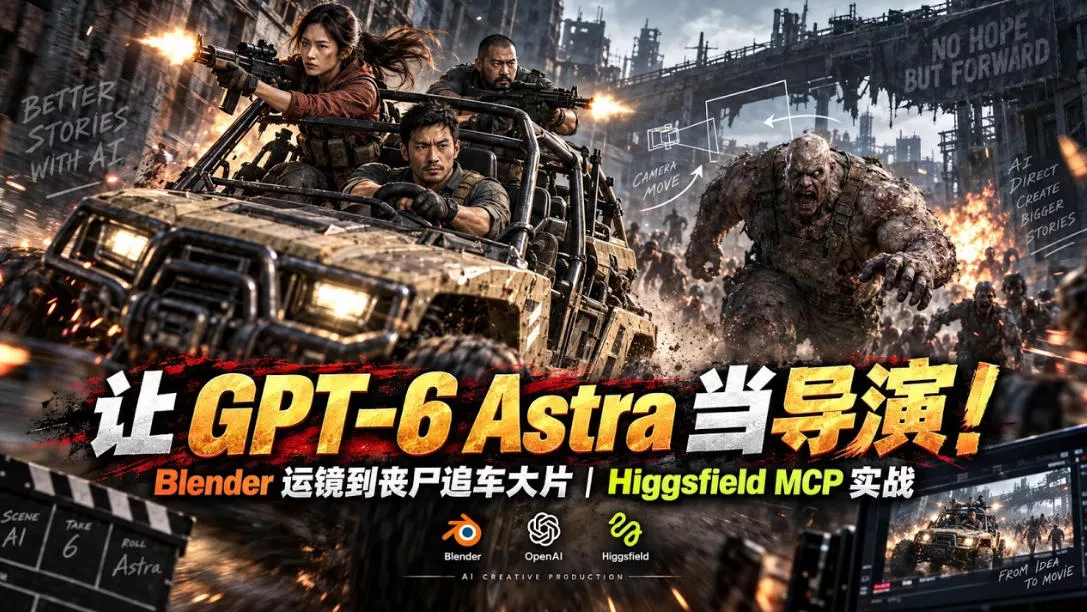 让GPT-6 Astra当导演！Blender运镜到丧尸追车大片｜Higgsfield MCP实战 - 来及网络
