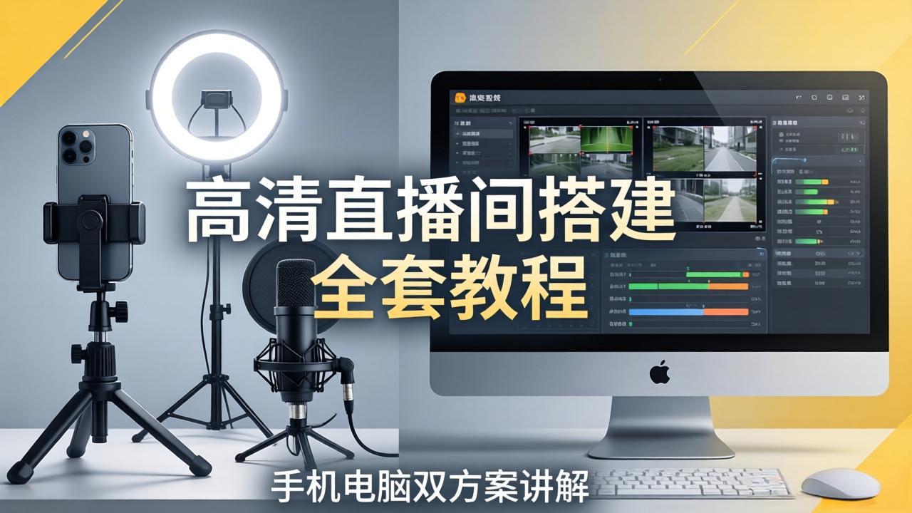 高清直播间搭建全套教程，手机电脑双方案讲解，设备选型调试多机位实操教学 - 来及网络