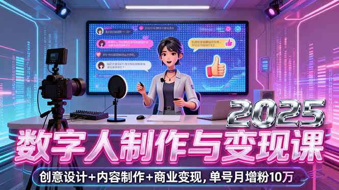 （16032期）2025数字人制作与变现课，创意设计+内容制作+商业变现，单号月增粉10万+ - 来及网络