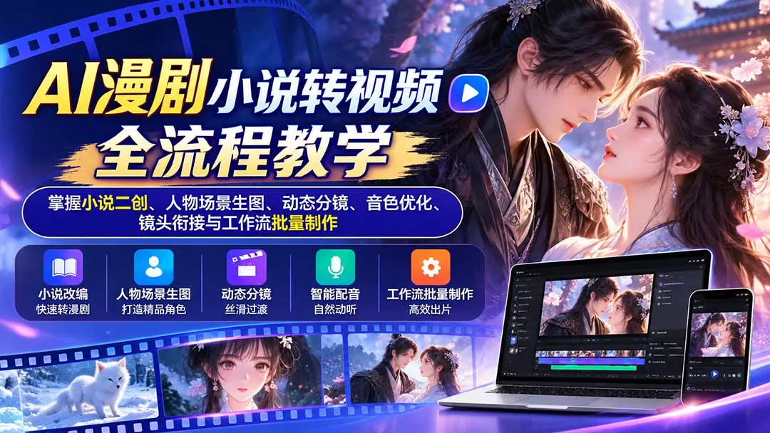 AI漫剧小说转视频全流程教学：掌握小说二创、人物场景生图、动态分镜、音色优化、镜头衔接与工作流批量制作 - 来及网络