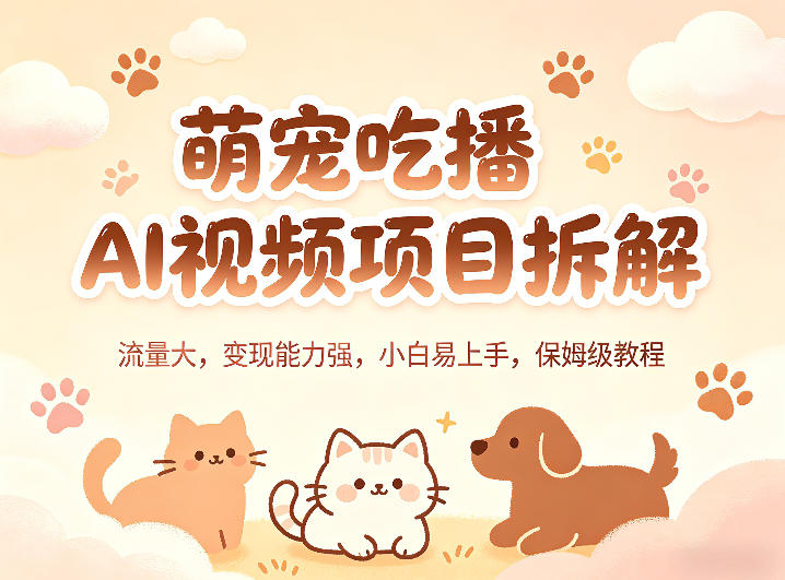 萌宠吃播AI视频项目拆解，流量大，变现能力强，小白易上手，保姆级教程 - 来及网络