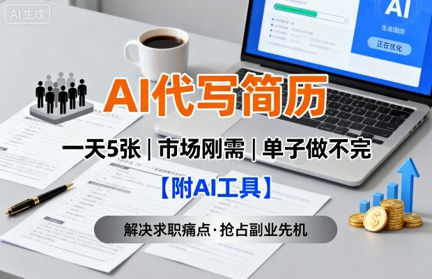 AI代写简历，一天5张，今年找工作难，市场刚需，单子做不完【附AI工具】 - 来及网络