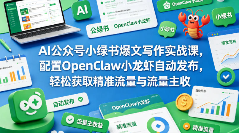 AI公众号小绿书爆文写作实战课，配置OpenClaw小龙虾自动发布，轻松获取精准流量与流量主收益 - 来及网络
