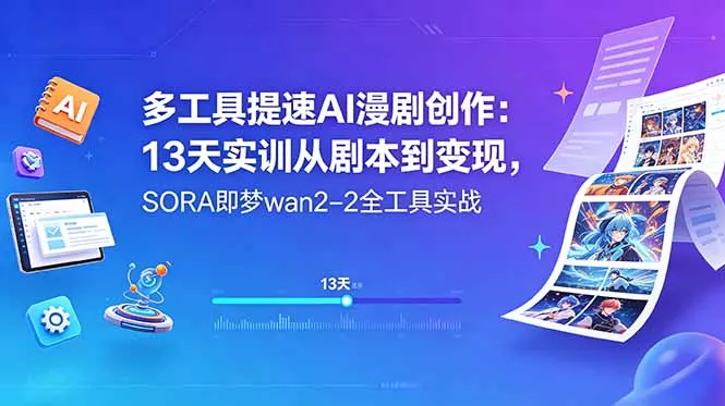 多工具提速AI漫剧创作：13天实训从剧本到变现，SORA即梦wan2-2全工具实战 - 来及网络