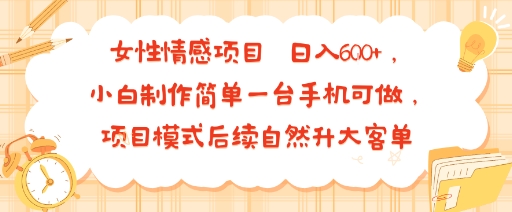 女性情感项目 小白制作简单一台手机可做 项目模式后续自然升大客单 日入6张 - 来及网络