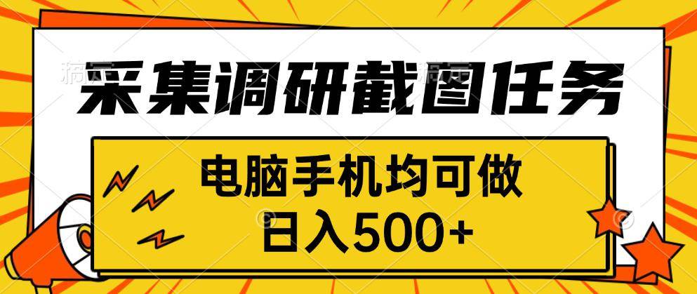 （15868期）采集，调研，截图任务，电脑手机均可做，日入500+ - 来及网络